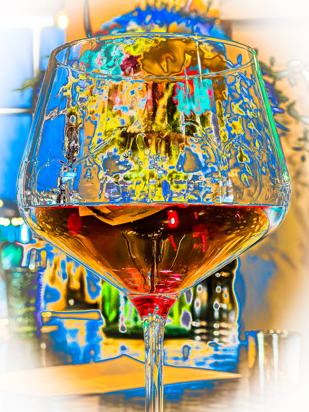 glass of pinot noir, tweaked out with lightroom
